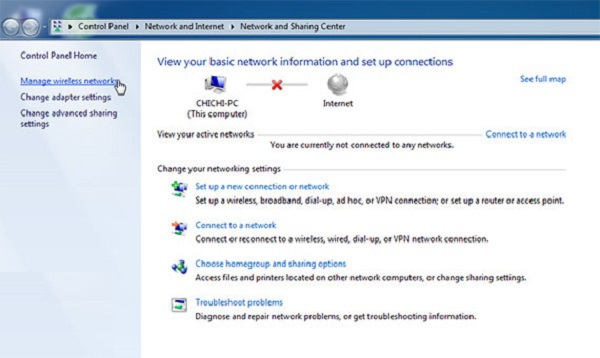 Nhấn vào mục Manage wireless networks