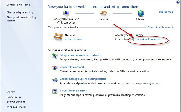 Chọn Local Area Connection