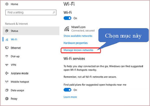 Chọn vào mục Manage wireless networks