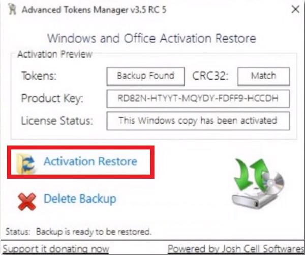 Xuất hiện dòng chữ Activation Restore