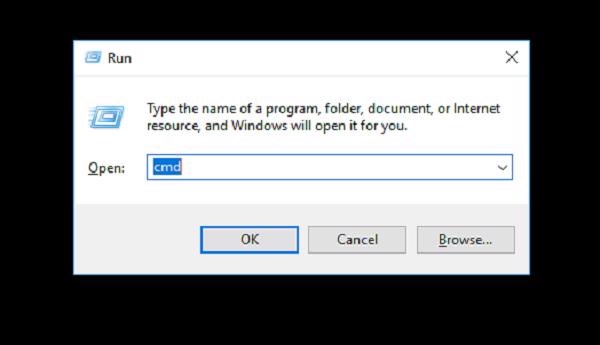 Nhấn vào tổ hợp phím Windows + R để mở cửa sổ Run. Sau đó gõ lệnh cmd và nhấn vào Enter