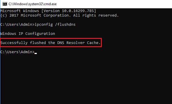 Màn hình sẽ xóa thành công và thông báo kết quả như sau : “Successfully flushed the DNS Resolver Cache”