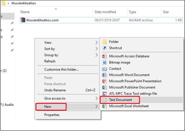 Chọn vào New -> sau đó Test Document