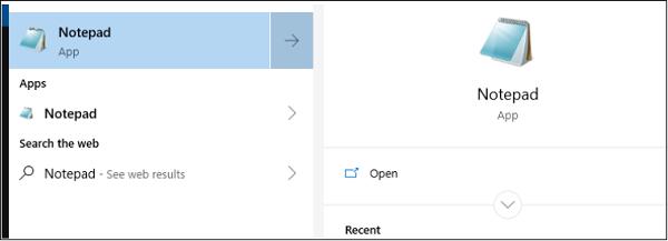 Thanh tìm kiếm trên hệ điều hành windows 10 gõ từ khóa Notepad