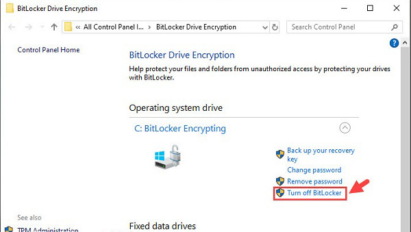 chọn mục Turn off BitLocker
