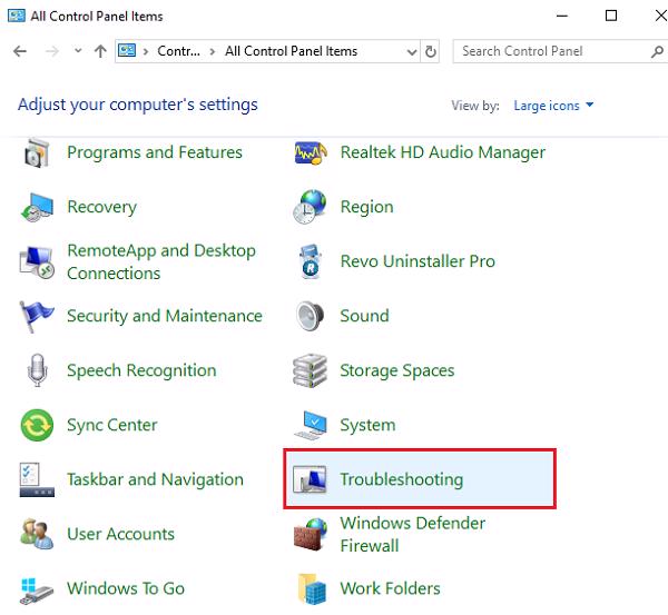 Tìm trong mục Troubleshooting và nhấn vào đó