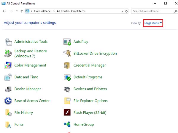 Start -> Control Panel -> View by -> Large icons