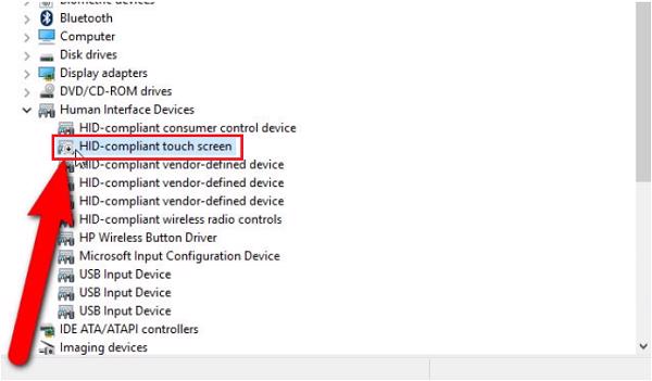 Sẽ thấy mục HID-compliant touch screen