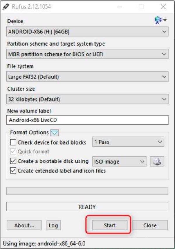 Nhấn chọn vào Start để bắt đầu quá trình thiết lập bản cài hệ điều hành Android