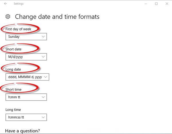 Chú thích các tùy chỉnh hiển thị ngày giờ trong windows 10