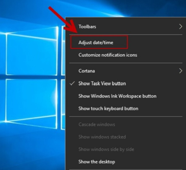 Nhấn chuột phải vào đồng hồ máy tính và sau đó chọn vào Adjust date/time