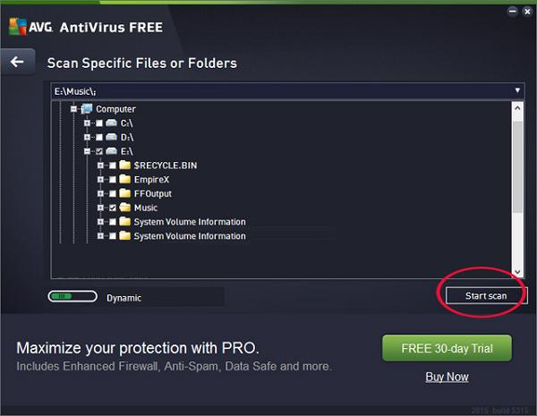 Chọn vào Start Scan để bắt đầu quét virus