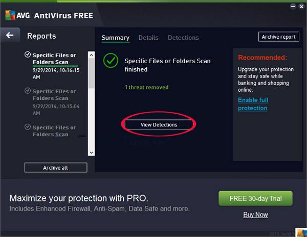 Chọn vào View Detections để xem những loại virus