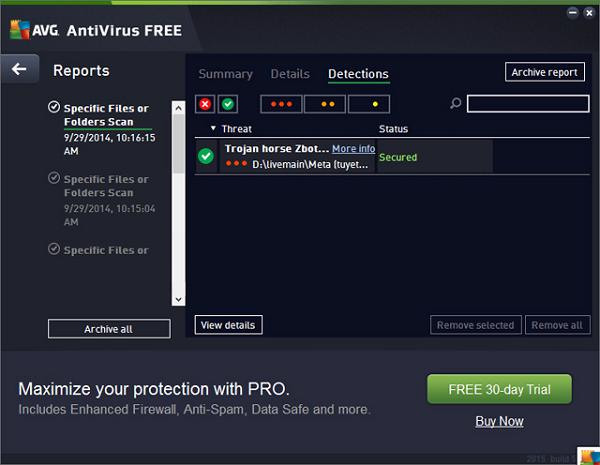 Hiển thị báo cáo cụ thể cho từng loại virus