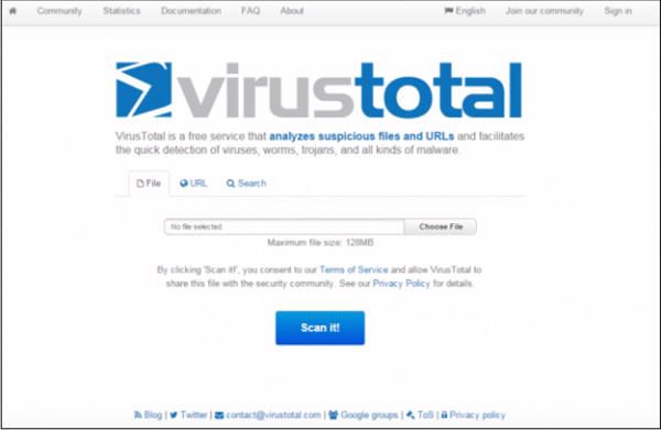 Truy cập trang virustotal.com
