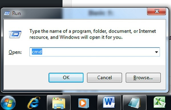 Công cụ Run và nhập lệnh cmd rồi nhấn OK