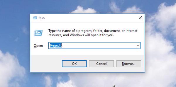 Nhấn vào windows + R -> gõ lệnh Regedit