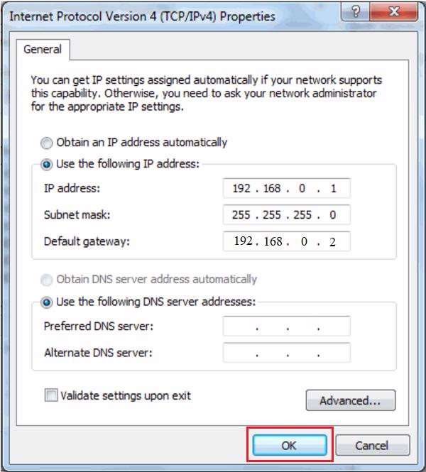 Thay đổi IP của máy tính thứ nhất với cấu hình