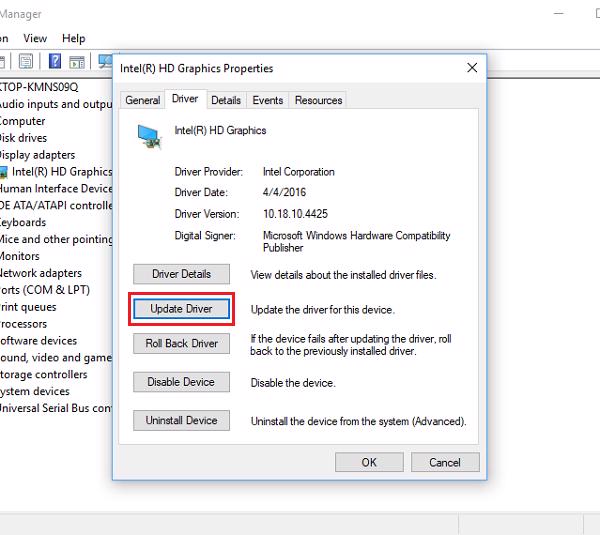 Nhấp vào Update Driver Software