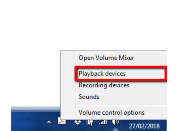 Nhấn chuột phải vào biểu tượng loa trên thanh Taskbar và chọn vào Playback devives