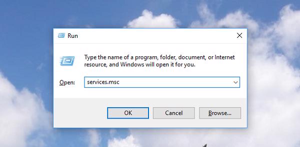 Lệnh services.msc vào công cụ