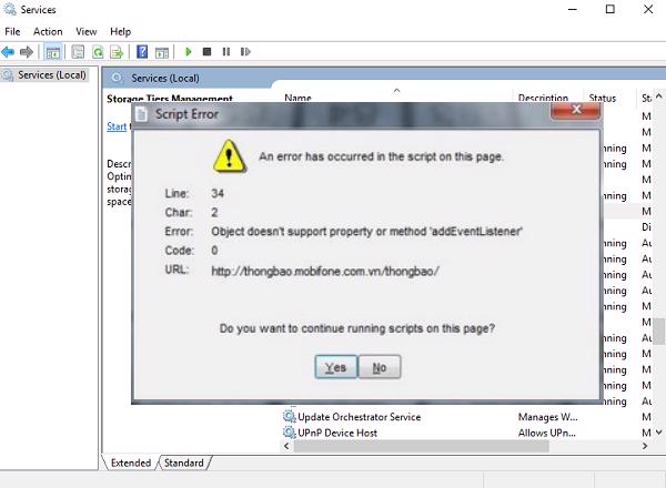 Cửa sổ hiển thị lỗi