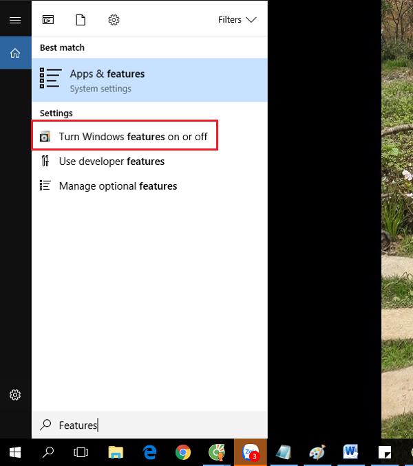 Chọn vào Turn Windows features on or off