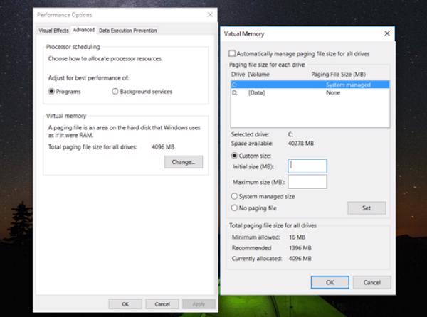 Điều chỉnh thiết lập Virtual Memory