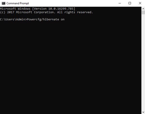 Start Menu -> Command Prompt -> Powercfg/hibernate on