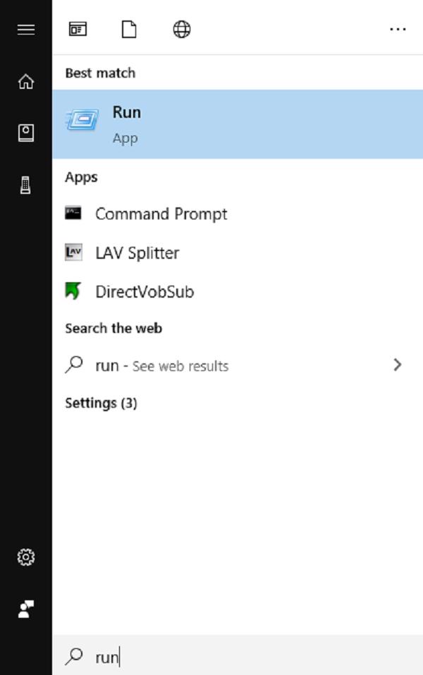 Mở cửa hộp thoại Run bằng cách nhập từ khóa Run vào thanh tìm kiếm trong Start
