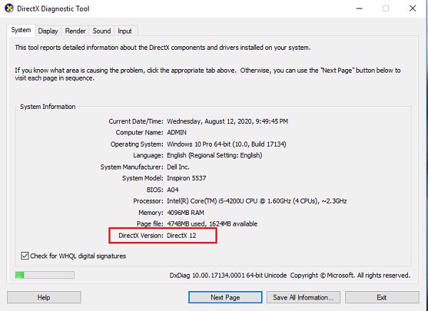 Như thiết bị của Techcare Đà Nẵng đang sử dụng phiên bản DirectX 12 mới nhất hiện nay