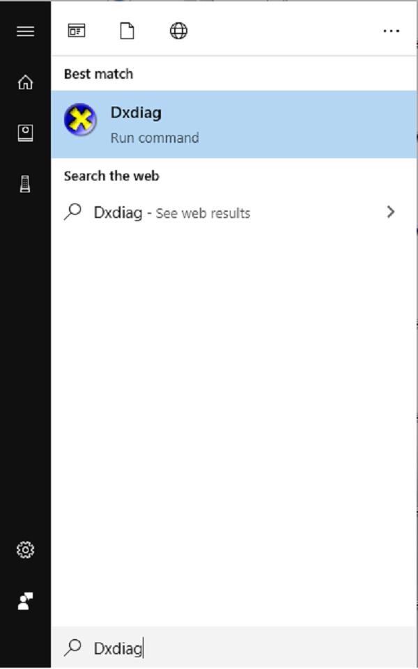 Tiến hành nhập Dxdiag vào thanh tìm kiếm trong Menu Start và nhấn Enter