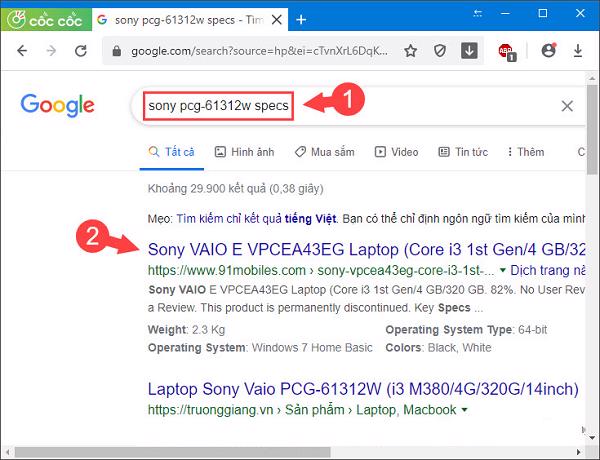 Tra cứu sản phẩm trên Google với từ khóa sony pcg-61312w specs