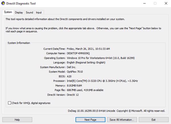 Cửa sổ hiển thị thông số máy tính sẽ xuất hiện trên màn hình