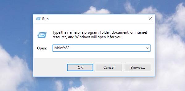 Nhập lệnh Msinfo32 và nhấn vào OK để chạy lệnh
