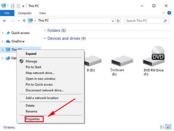 Nhấn chuột phải vào mục This Computer. Sau đó chọn vào Properties