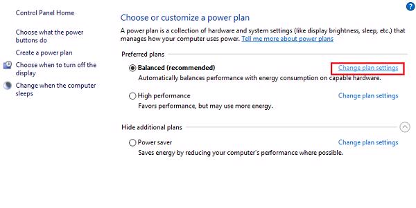 Chọn vào Change plan settings
