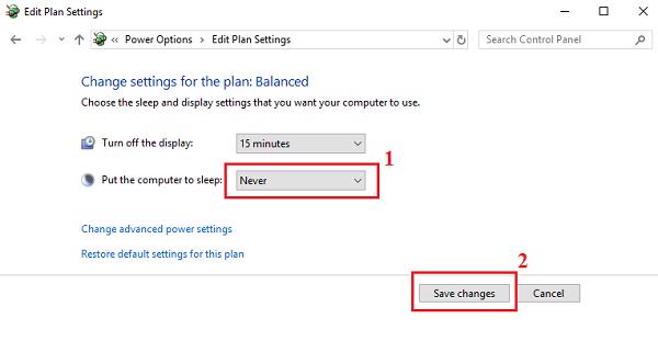 Chuyển nó về Never rồi cuối cùng chọn vào Save Changes