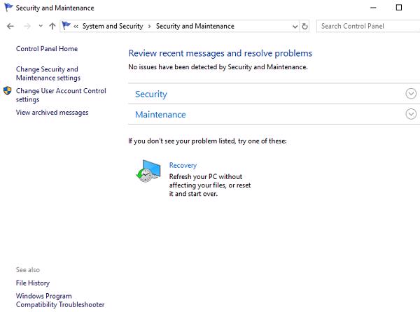 System and Security -> Security and Maintenance