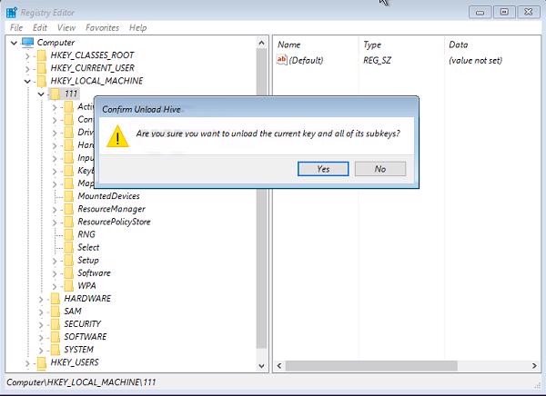 Ở danh sách khung phía bên trái rồi chọn File -> Unload hive
