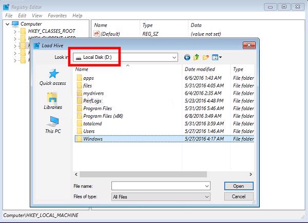 Thay thế DRIVE bằng tên ổ các bạn cài đặt hệ điều hành Windows, thường là ổ D