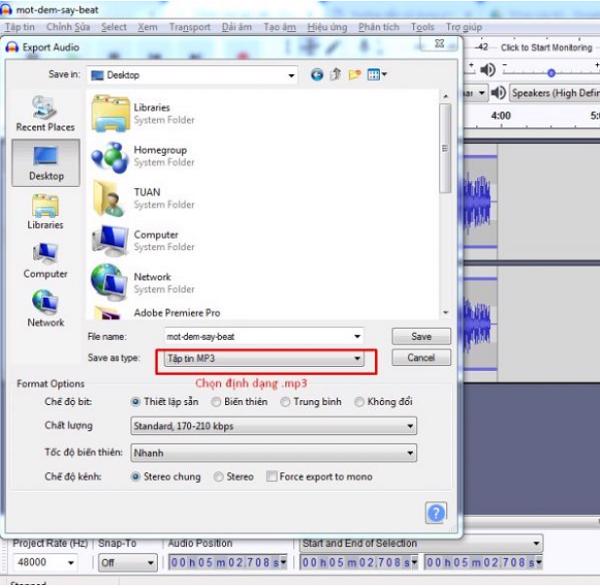 Xuất file mp3 trong phần mềm Audacity