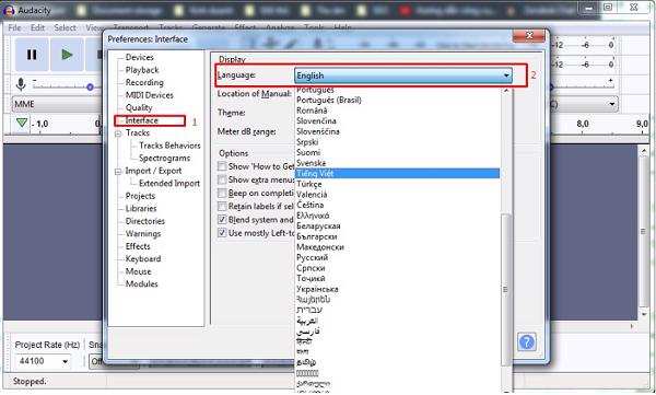 Interface -> Language -> chọn Tiếng Việt