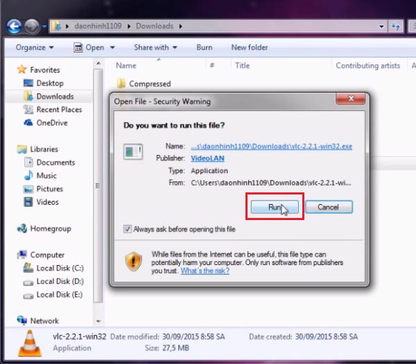 Nhấn chọn vào Run
