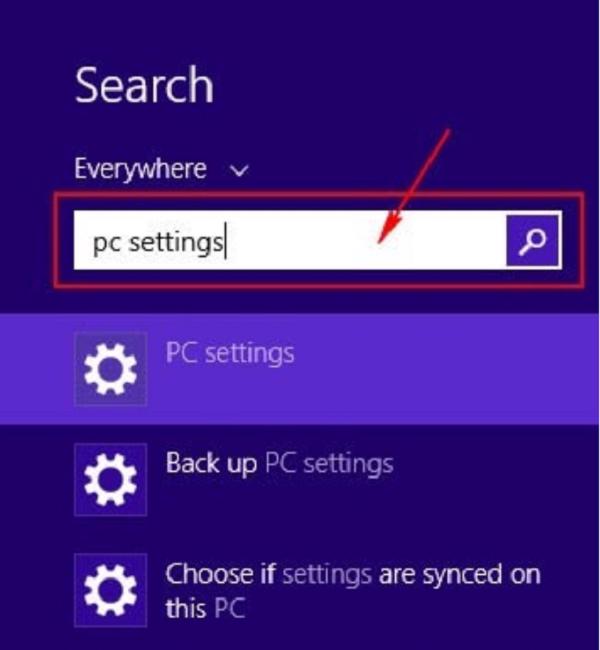 Nhấn nút Windows, rồi sau đó gõ PC Settings