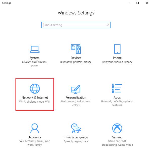 Chọn vào mục Network & Internet