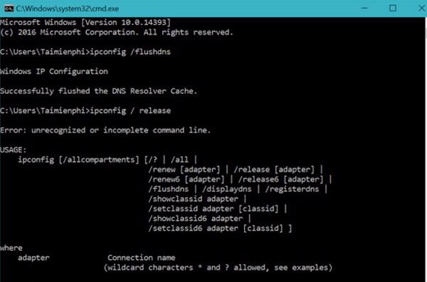 Trong cửa sổ Command Prompt, các bạn gõ vào lần lượt từng dòng lệnh