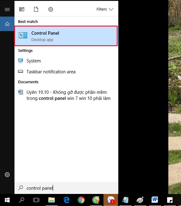Gõ Control Panel tìm kiếm trên thanh Menu Start