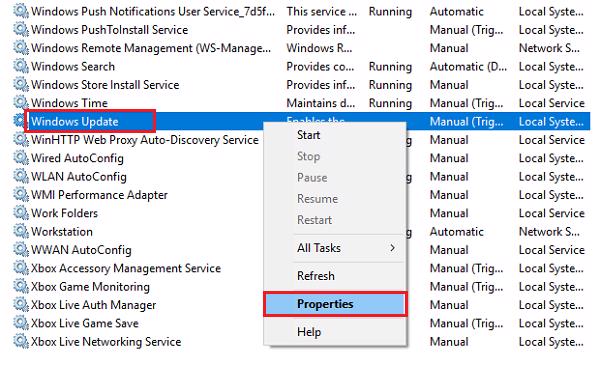 Kéo xuống dưới chọn vào Windows Update -> tiếp theo chọn vào Properties
