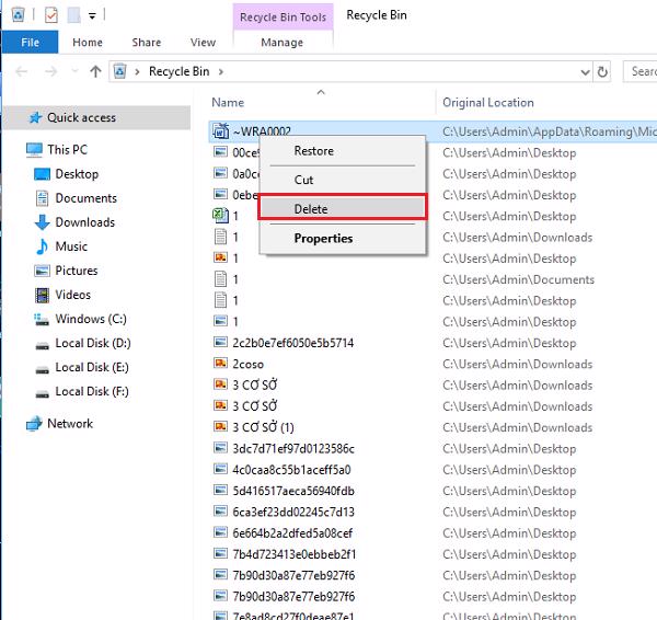Xóa file trong thùng rác